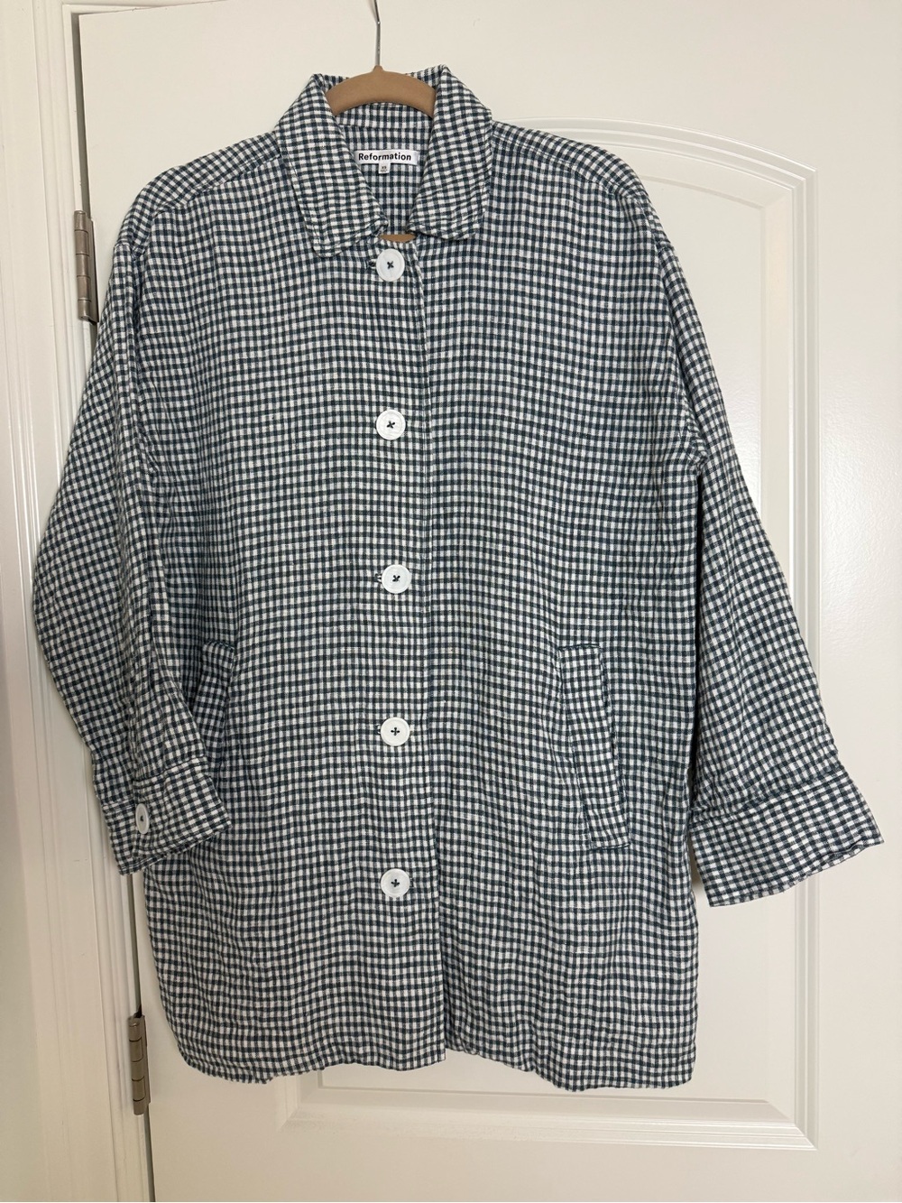 Reformation Navy and White Gingham Button-Up
